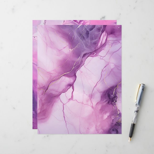Pink and Purple Marble Scrapbook Paper Backgrounds (Front/Back In Situ)