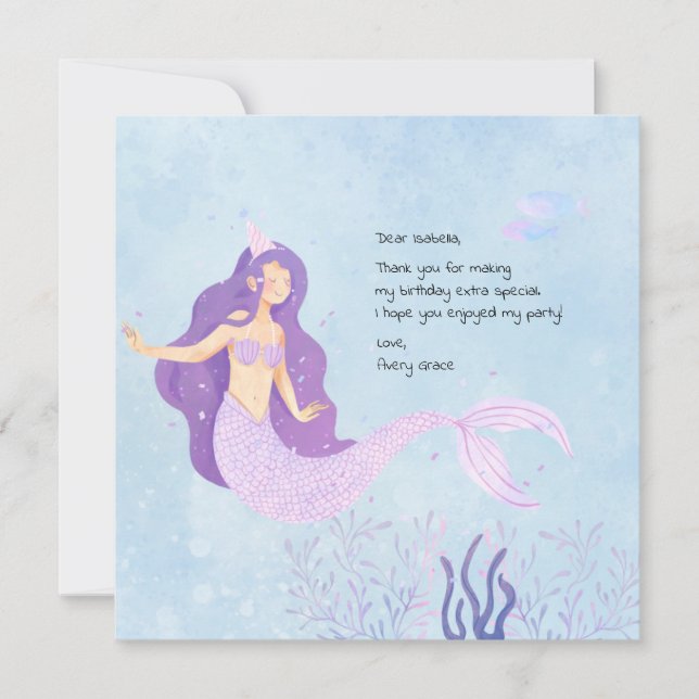 Pink and Purple Mermaid Birthday Thank You (Front)
