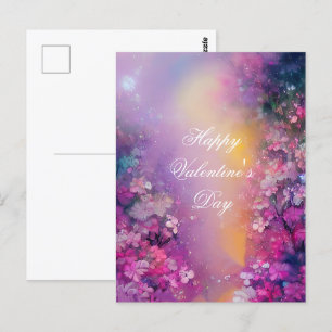 Pink and purple misty floral valentine postcard