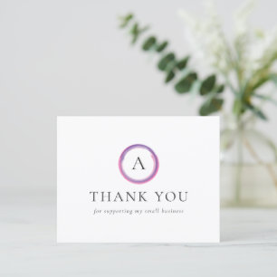 Pink and Purple Monogram Modern Business Thank You Card