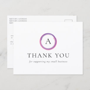 Pink and Purple Monogram Modern Business Thank You Postcard
