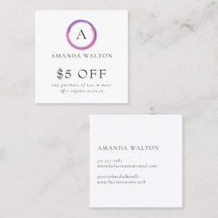 Pink and Purple Monogram Modern Discount Card