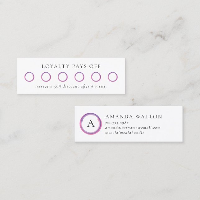 Pink and Purple Monogram Modern Loyalty Card (Front/Back)