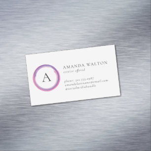 Pink and Purple Monogram Modern Magnetic Business Card