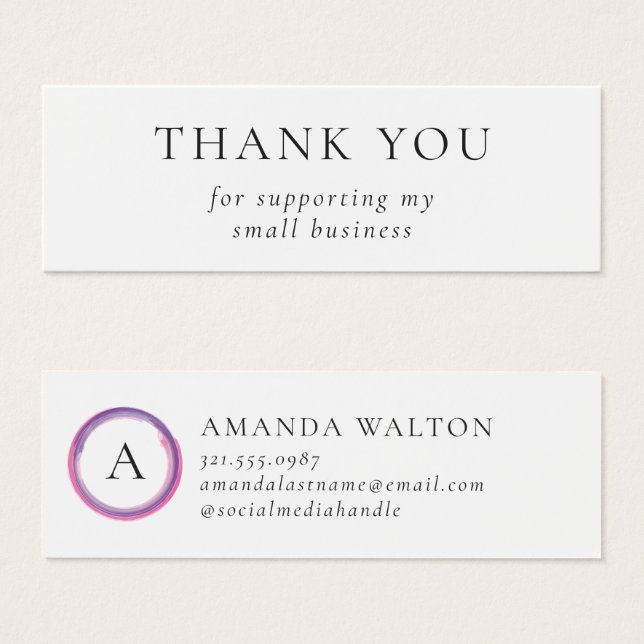 Pink and Purple Monogram Modern Package Insert (Front & Back)