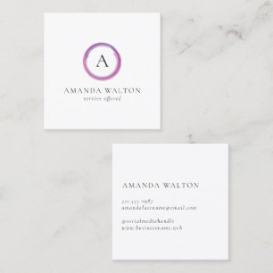 Pink and Purple Monogram Modern Square Business Card