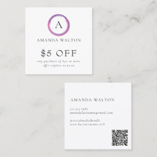 Pink and Purple Monogram QR Code Modern Discount Card