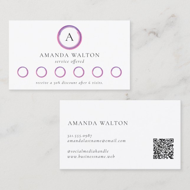 Pink and Purple Monogram QR Code Modern Loyalty Card (Front/Back)