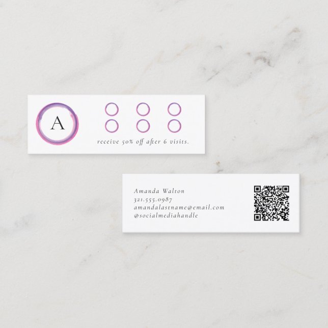 Pink and Purple Monogram QR Code Modern Loyalty Card (Front/Back)