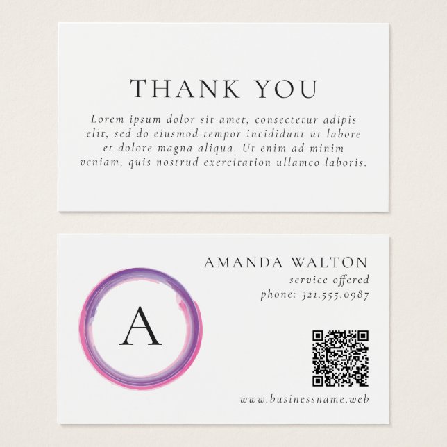 Pink and Purple Monogram QR Code Package Insert (Front & Back)