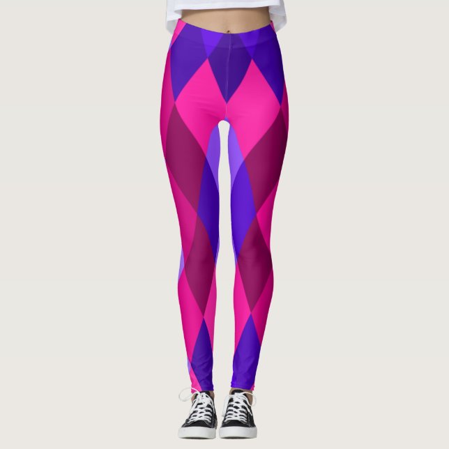Pink and Purple Mosaic Diamond Pattern Leggings (Front)