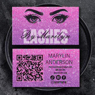 Pink and Purple Ombre Glitter Lash Technician Business Card