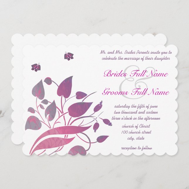 Pink and Purple Orchid Floral Wedding Invites (Front/Back)