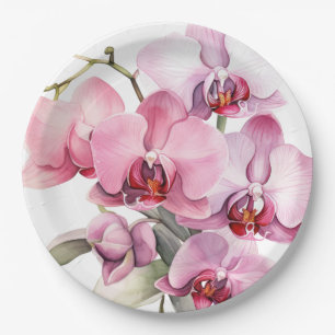 Pink and Purple Orchids Wedding Paper Plate