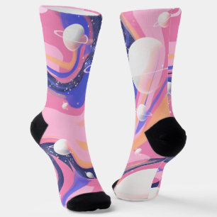 Pink And Purple Outer Space Swirl Abstract Socks