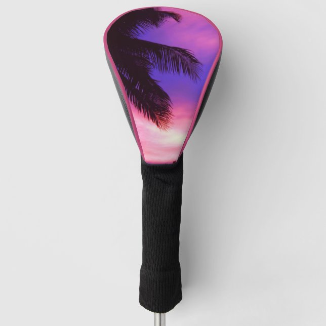 Pink and Purple Palm Sunset  Golf Head Cover (Front)