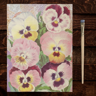 Pink and Purple Pansies and Lace Ephemera Tissue Paper