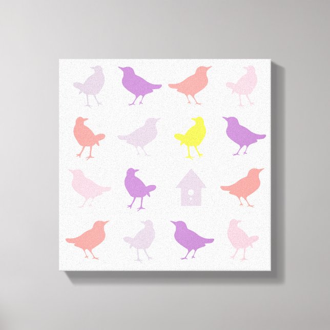 Pink and Purple Pastel Birds with Birdhouse Canvas Print (Front)