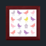 Pink and Purple Pastel Birds with Birdhouse Gift Box<br><div class="desc">A wonderful work to put in a child's nursery,  this Chariklia Zarris piece features a group of pastel coloured birds in various shades of pink,  purple and yellow. The soft,  muted colour palette is very calming. Buy your copy today!</div>