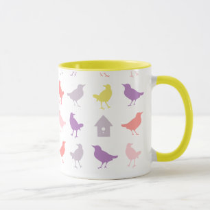 Pink and Purple Pastel Birds with Birdhouse Mug