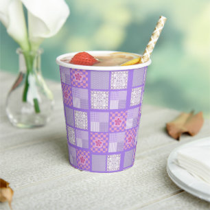 Pink and Purple Patchwork Design  Paper Cups