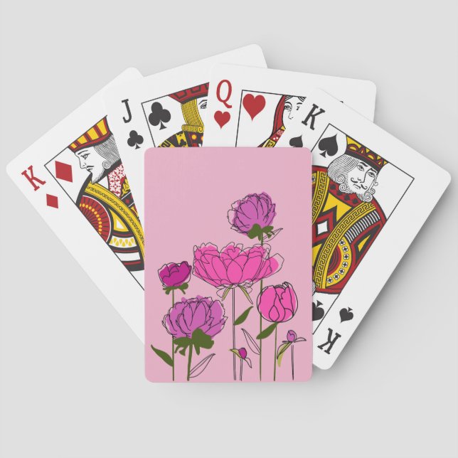 Pink and Purple Peonies on Light Pink Background Playing Cards (Back)
