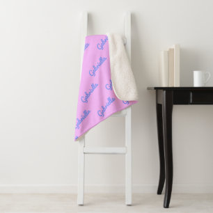 Pink and Purple Personalised Cursive Name Pattern Sherpa Blanket