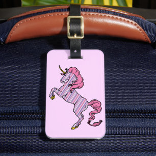 Pink and Purple Pinstripe Unicorn Luggage Tag