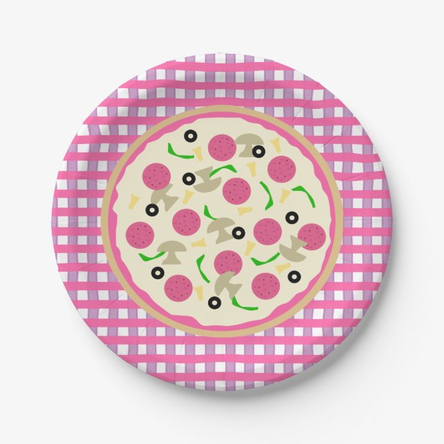 Pink and Purple Pizza Party Paper Plate (Front)