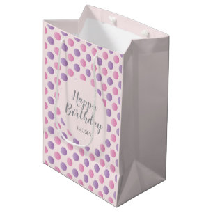 Pink And Purple Polka Dots Happy Birthday Medium Gift Bag
