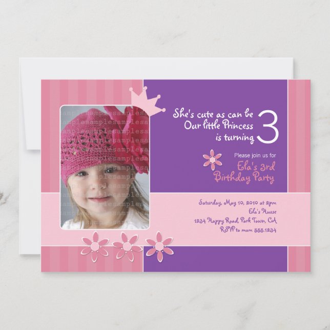 Pink and Purple Princess Invitation Photocard (Front)