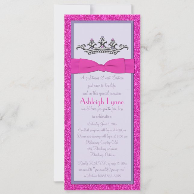 Pink and Purple Princess Sweet Sixteen Invitation (Front)
