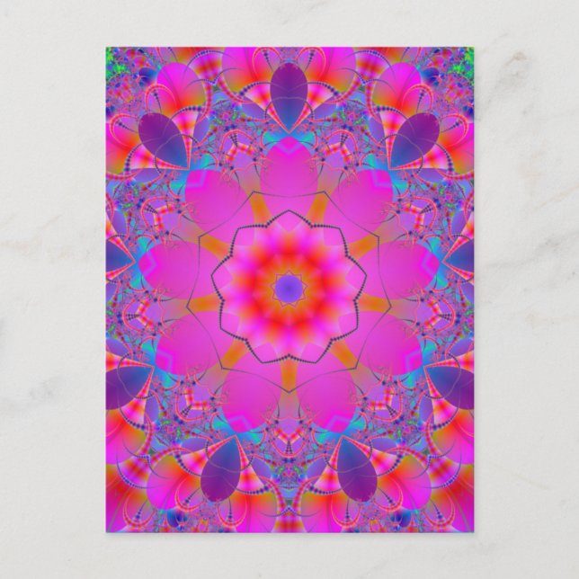 Pink and Purple Psychedelic Mandala Postcard (Front)