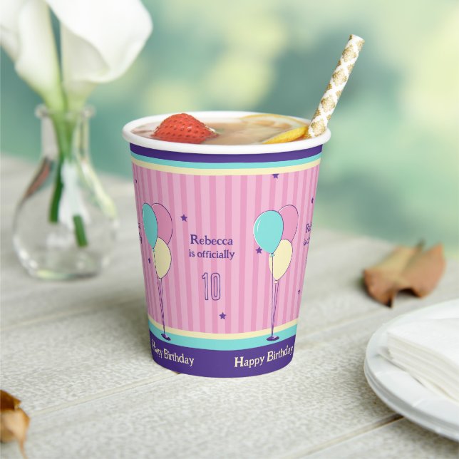 Pink and purple retro style birthday Paper cup (Insitu)