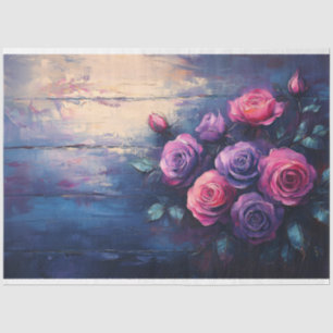 Pink and Purple Roses on Wood Decoupage Tissue Paper