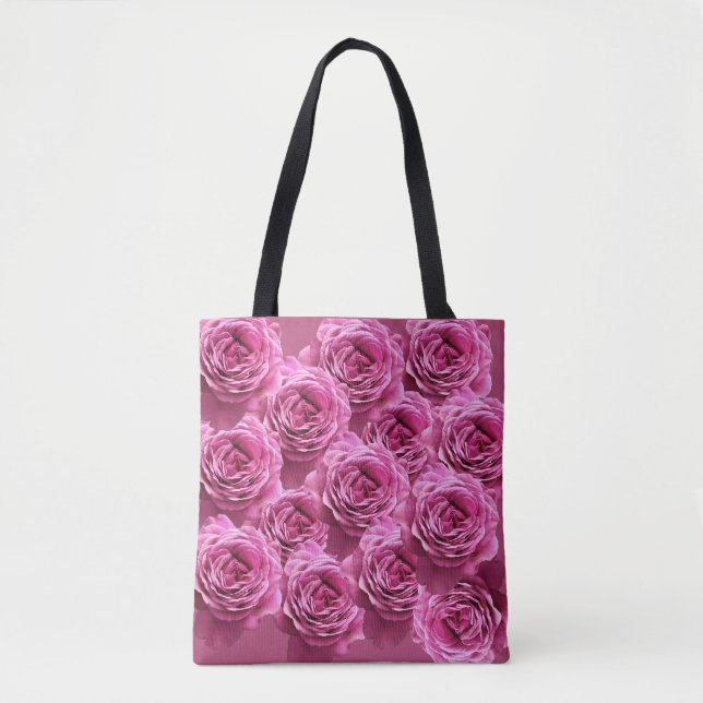 Pink and purple roses patterns tote bag (Front)