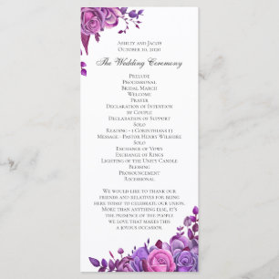 Pink and purple roses. Wedding lilac flowers Programme