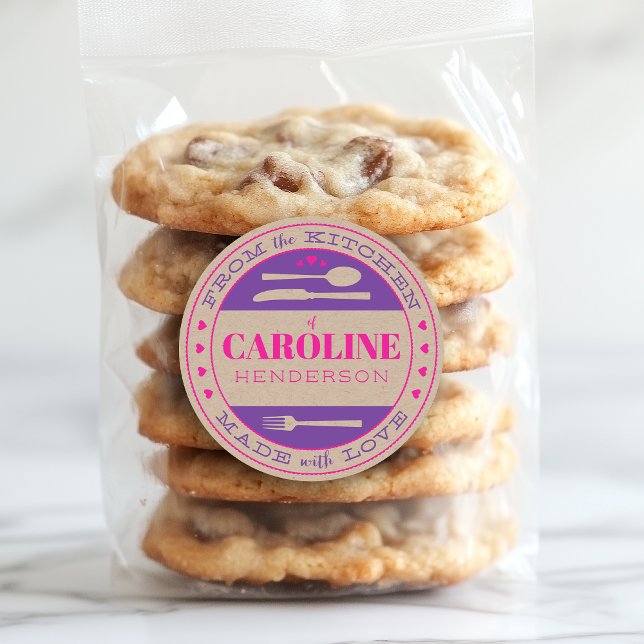 Pink and Purple Rustic Made With Love Food Gift Classic Round Sticker (Creator Uploaded)