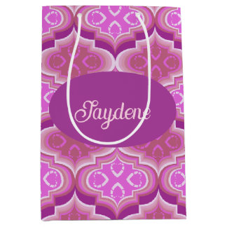 Pink And Purple Shield Shapes With Hearts Medium Gift Bag