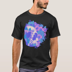 Pink And Purple Skulls And Flowers - Floral Gothic T-Shirt