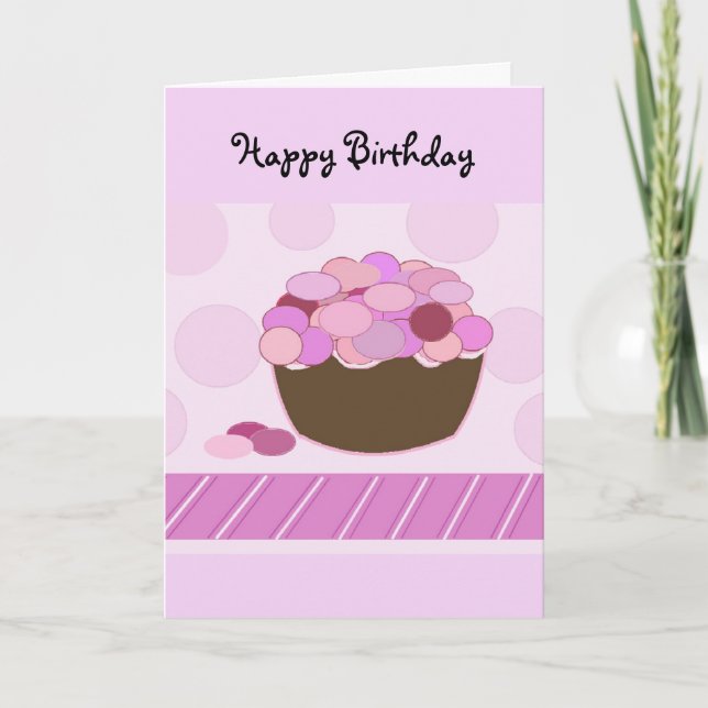 Pink and Purple Smartie Cupcake Card (Front)