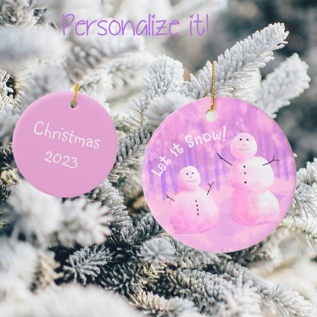 Pink and Purple Snowman Ceramic Tree Decoration (Creator Uploaded)