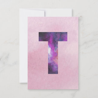 Pink and Purple Space Galaxy Letter T Thank You Card