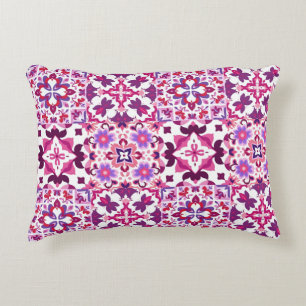 Pink and Purple Spanish Tiles Decorative Cushion