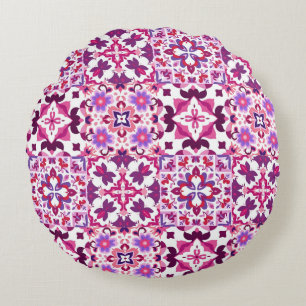 Pink and Purple Spanish Tiles Round Cushion