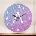 Pink and Purple Sparkle Glitter Monogram Name<br><div class="desc">Pink and Purple Sparkle Glitter Monogram Name and Initial Serving Wall Clock. The Wall Clock makes the perfect gift for someone who loves silver sparkle glitter.</div>