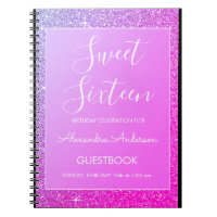Pink and Purple Sparkle Glitter Sweet 16 Guestbook
