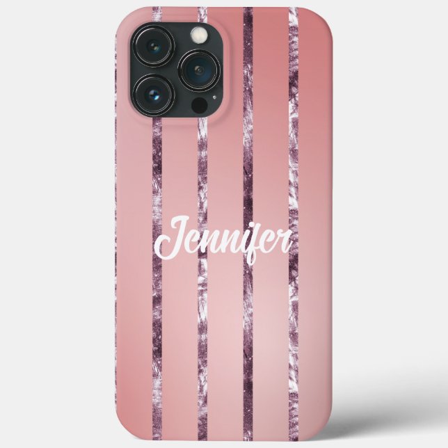 Pink and Purple Sparkle Stripes Custom Name Case-Mate iPhone Case (Back)