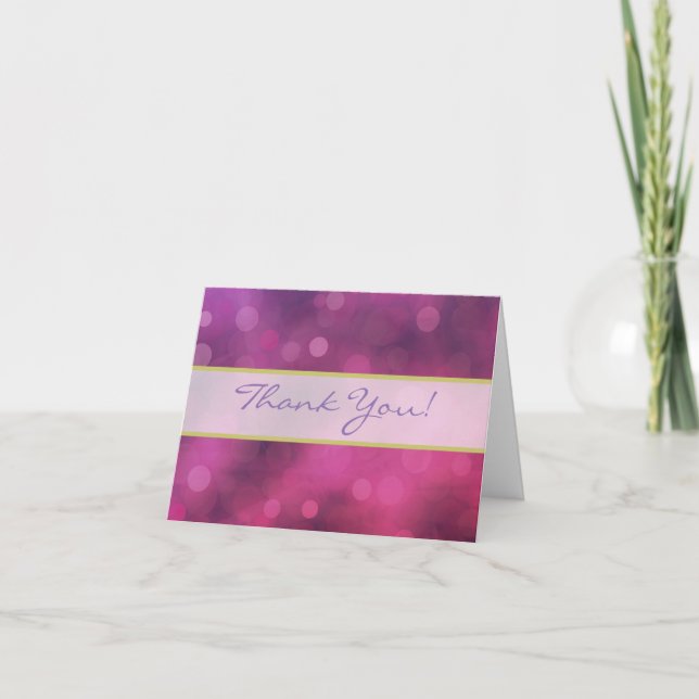 Pink and Purple Sparkling Lights Wedding Thank You Card (Front)