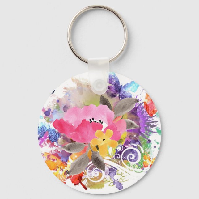 Pink and purple splash on     key ring (Front)
